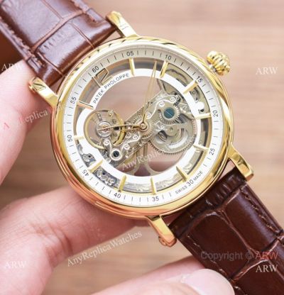 Knockoff Patek Philippe Geneve Semi-skeletonized Watches Yellow Gold